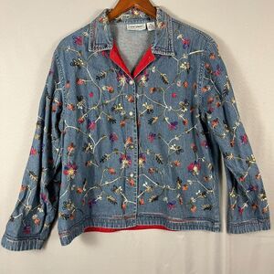 Jane Ashley Women's Blue Denim All Over Floral Embroidered Shirt‎ Jacket Medium